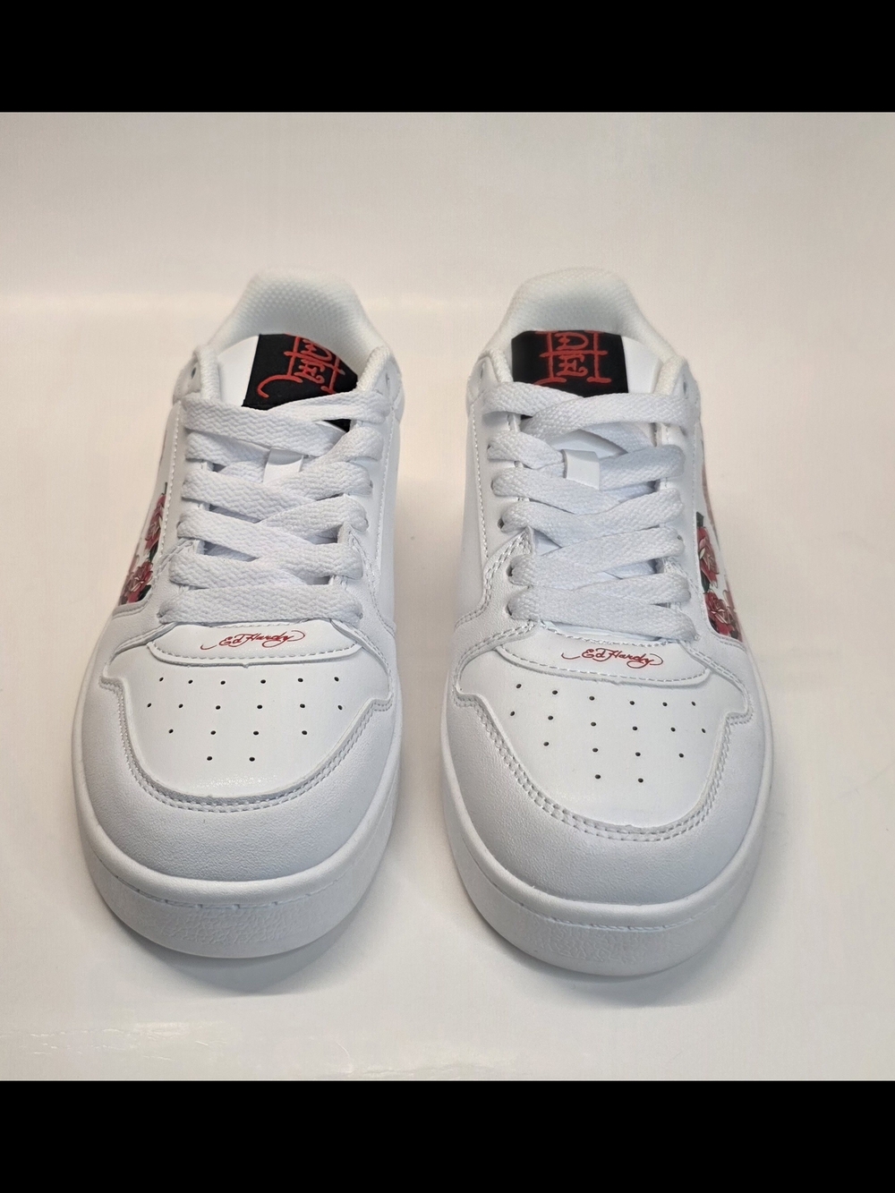 New Ed Hardy Women’s White Court Sneakers Red Rose Tattoo Graphic Size 8 & 10 - Picture 8 of 14